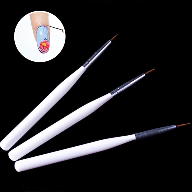 3 Pcs/Set White Nail Art Lines Painting Pen Brush Professional UV Gel Polish Tips 3D Design