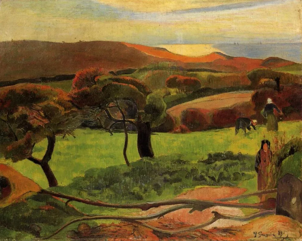 

High quality Oil painting Canvas Reproductions Breton Landscape - Fields by the Sea (Le Pouldu)by Paul Gauguin hand painted