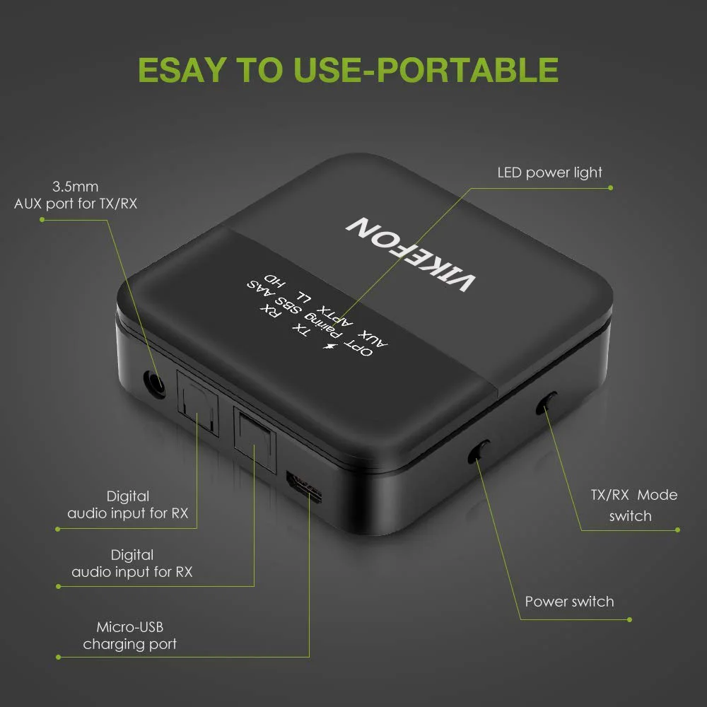 Bluetooth 5.0 Transmitter Receiver 2019 Upgraded Wireless Audio aptX HD Low Latency 3.5mm Optical Adapter for TV/Home/Car Pair 2