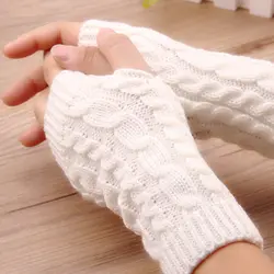 1PCS20Cm Для женщин перчатки Стильный ручной теплые зимние перчатки Arm вязаный крючком Вязание из искусственной шерсти варежки теплые митенки