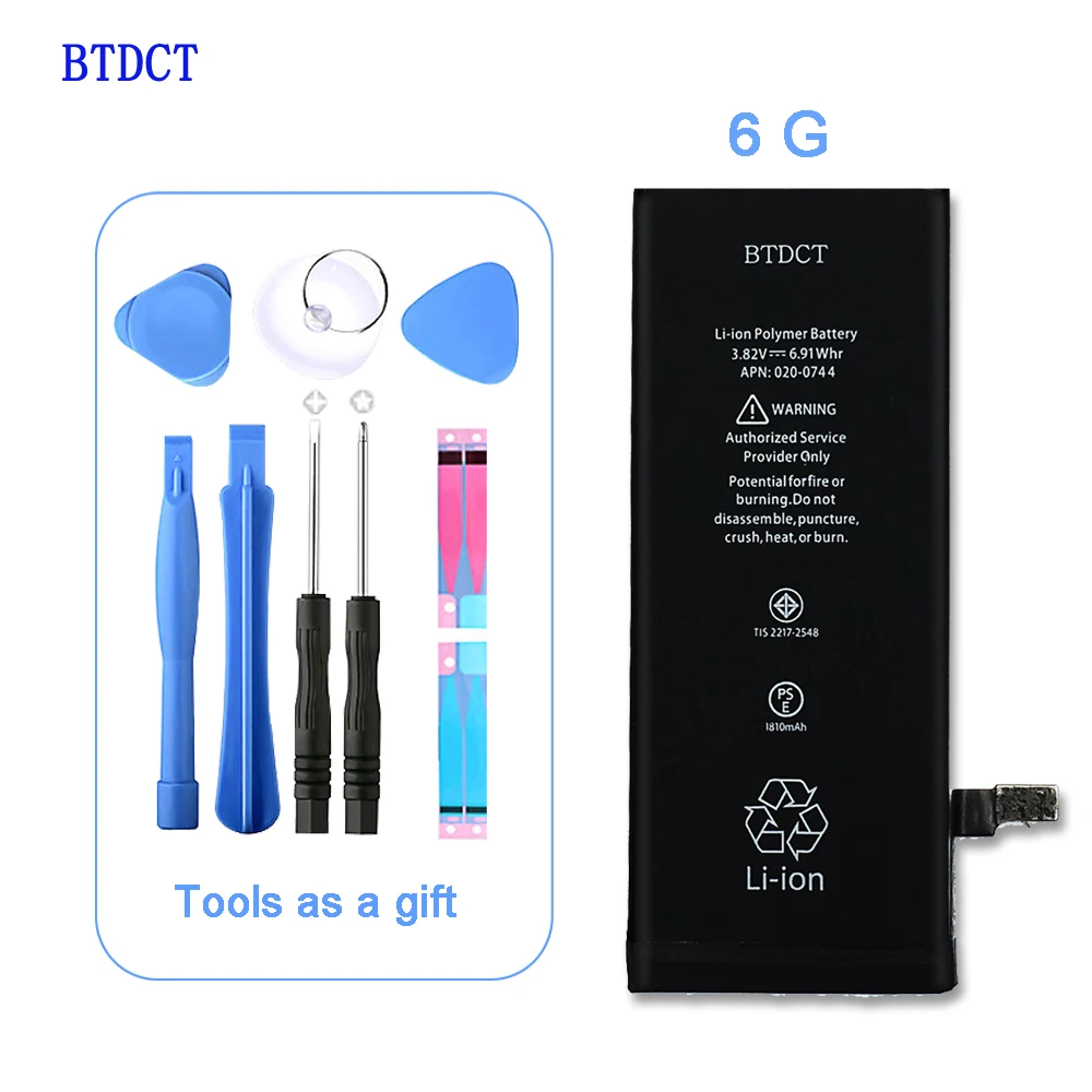 

BTDCT Original Mobile Phone Battery For iPhone 6 6G Capacity 1810 mAh 0 Cycle Free A Set Tools Kit Sticker Replacement Batteries