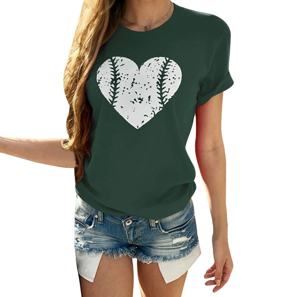 Oeak Летняя женская футболка с коротким рукавом, бейсбольный принт, модные повседневные топы с круглым вырезом, женские забавные повседневные свободные футболки - Цвет: Green(style1)
