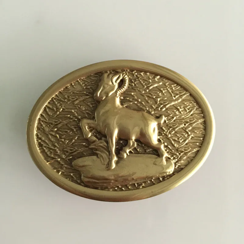 

Retail New 75*54mm Oval Solid brass Goat Cowboy belt buckle With Fashion Man Woman Leather Belt Accessories Fit 4cm Width Belt