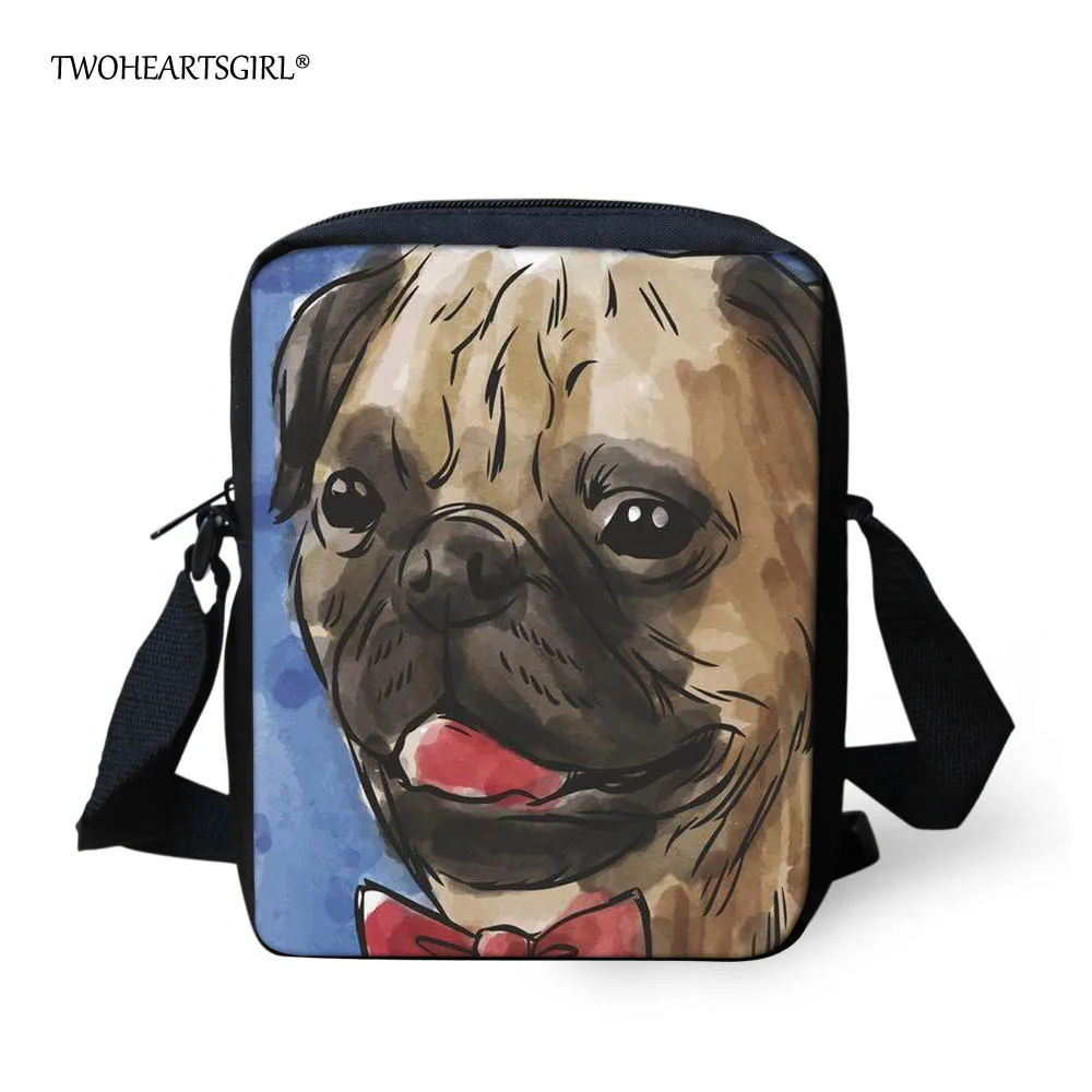 Twoheartsgirl Puppy Pug Dog Lover Messenger Bag for Teen Girls Fashion Mini Crossbody Bag for