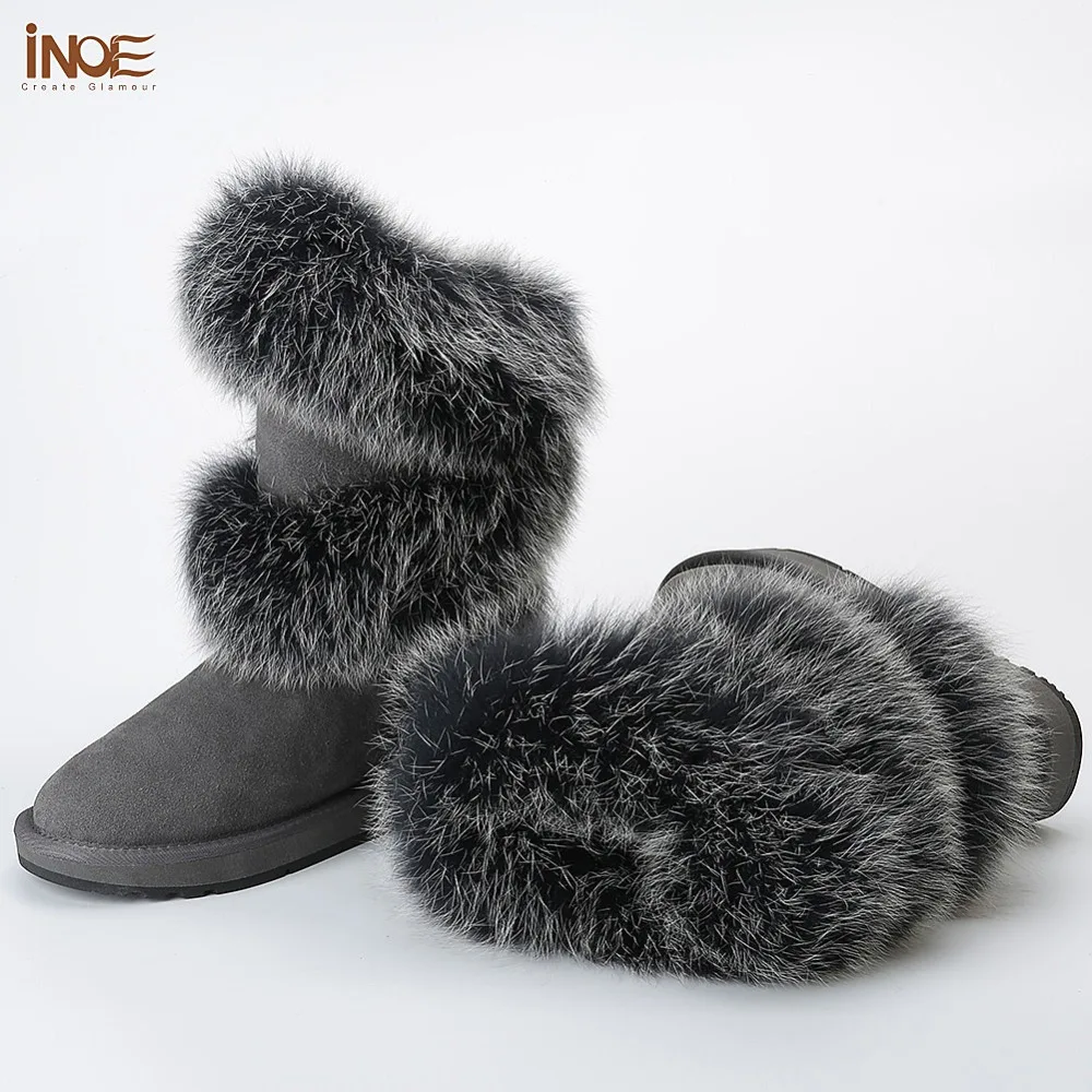 INOE/Роскошные модные женские зимние сапоги из мягкой лисьего меха зимняя обувь