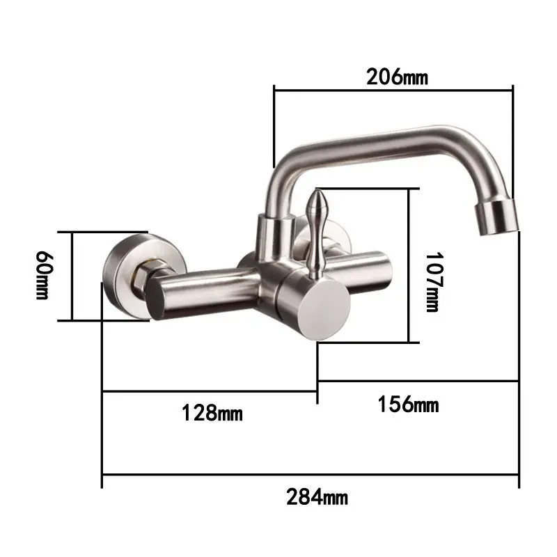 Кран настенный кран и смеситель для кухонной раковины 304 из нержавеющей стали, двойной ручкой горячей и холодной открытый смеситель раковина кран