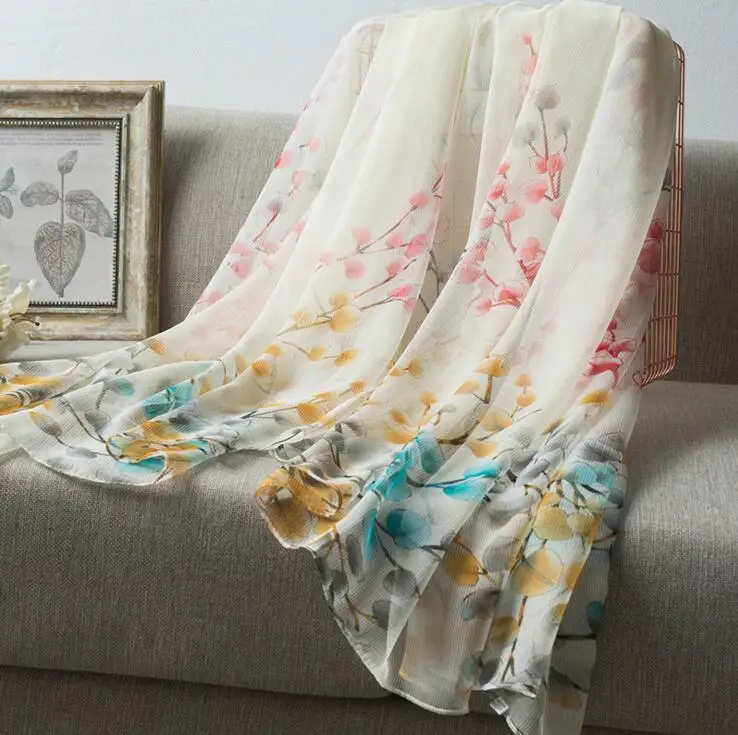 Весенний дизайн шелковый длинный шарф для девочек большой размер шаль из пашмины брендовые шарфы женский шарф лето - Цвет: 11