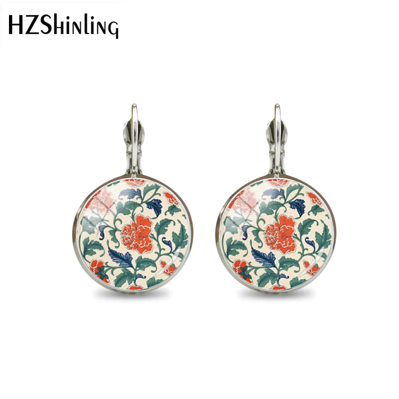 2018 New Fashion Women Hot Vintage Pattern Glass Cabochon Earring Handmade Art Flower Photo Clip Earrings Jewelry | Украшения и