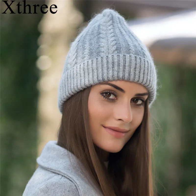 

Xthree 2017 simple Rabbit fur Beanie Hat for Women men Winter Skullies Warm Gravity Falls Cap Gorros Female Cap