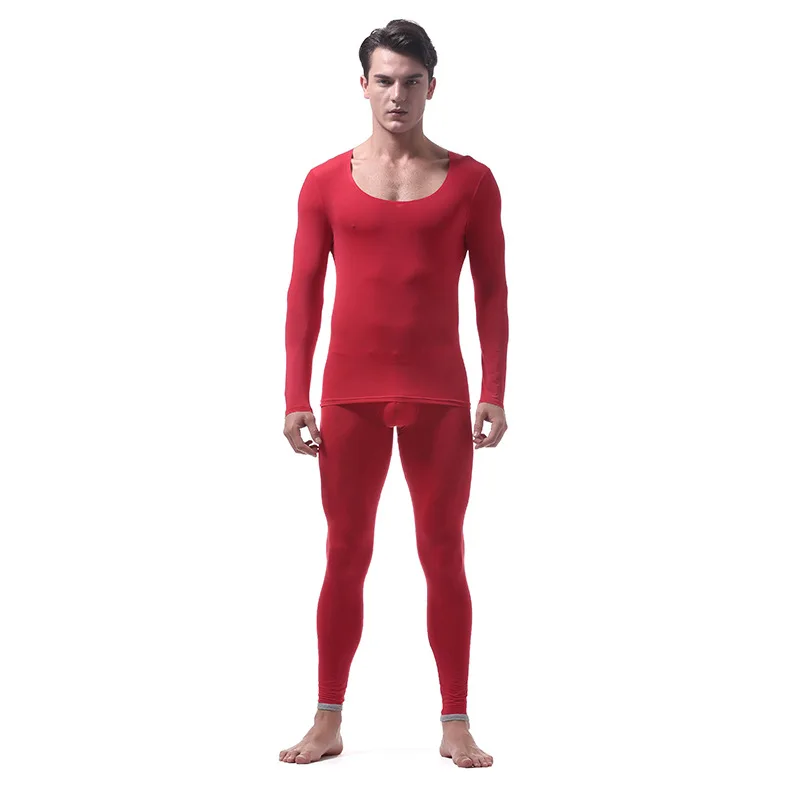 Men's Ultra-thin Ice Silk Underwear Sets Seamless Men's Transparent U Pouch Bag Design Sexy Breathable Long Johns(for A Suits) mens long underwear sets