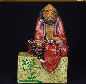 

11''chinese ceramic pottery Painting handcraft carved buddha monk Bodhidharma