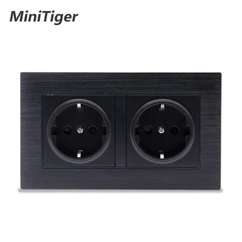 

Minitiger Luxury Aluminum Panel Wall Power Dual Socket Plug Grounded, 16A EU Standard Electrical Double Outlet 146 mm * 86 mm