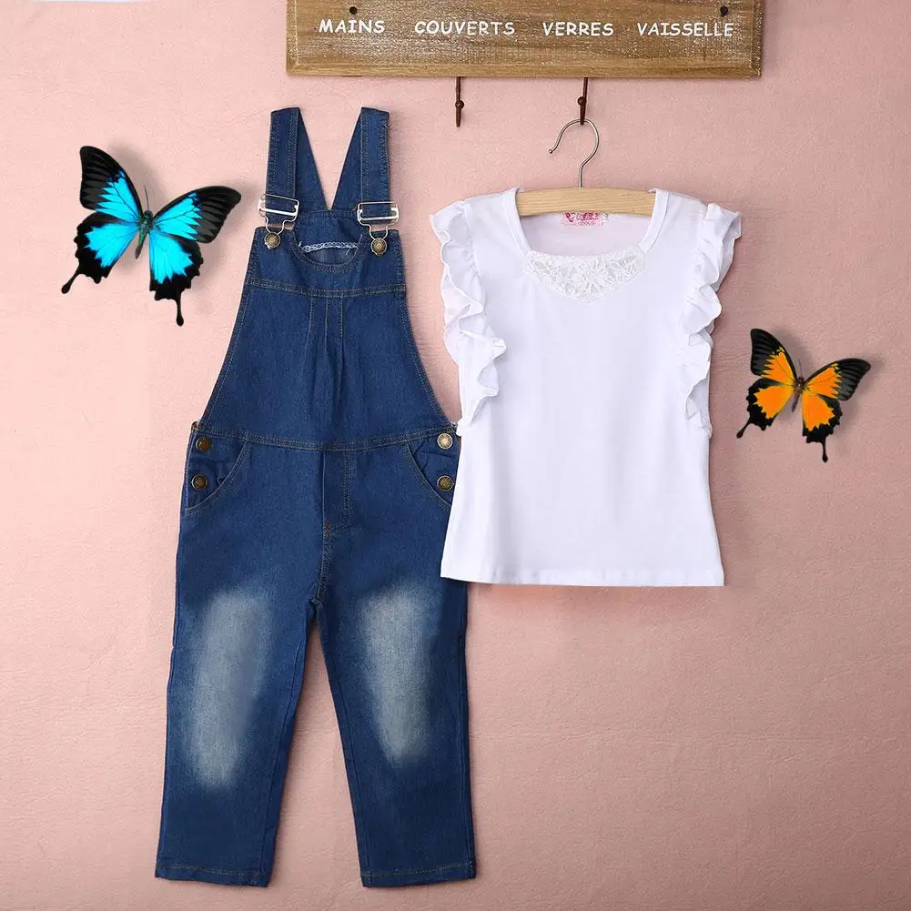 Новинка года; комплект одежды для маленьких девочек; Белый Топ; футболка; джинсы; комплект из 2 предметов;
