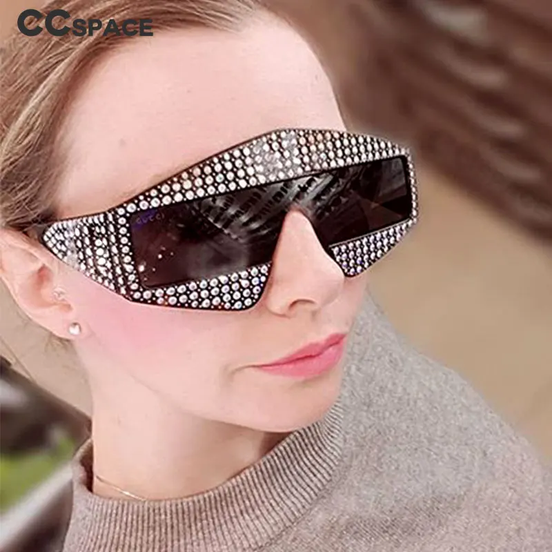 

CCSPACE Catwalk Shows Square G Sunglasses 400 Piece Shiny Rhinestone Frame Men Women Brand Glasses Designer Fashion Shades 45495