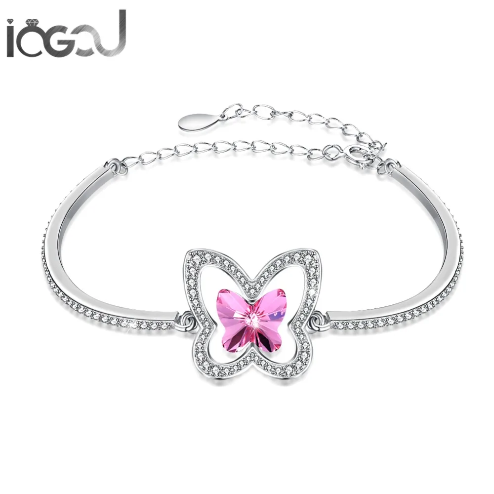 

IOGOU 925 Sterling Silver Pink/Blue Crystals from Swarovski Bracelets Wedding Engagement Anniversary Girl's Gifts Wholesales