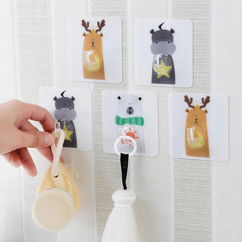 Animal Cartoon Pattern Door Hanger Adhesive Key Holder Wall Kitchen Organizer Stick On Hanging Clothes Towel | Дом и сад