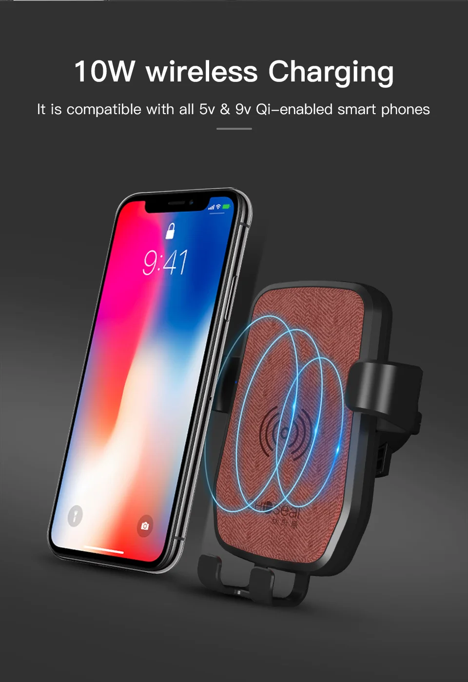 CHOSEAL 10W Qi Car Wireless charger for iPhone Xs XR X8 Fast Wireless Charger for Samsung Galaxy S9 S8 Xiaomi Mix 3 2S (4)