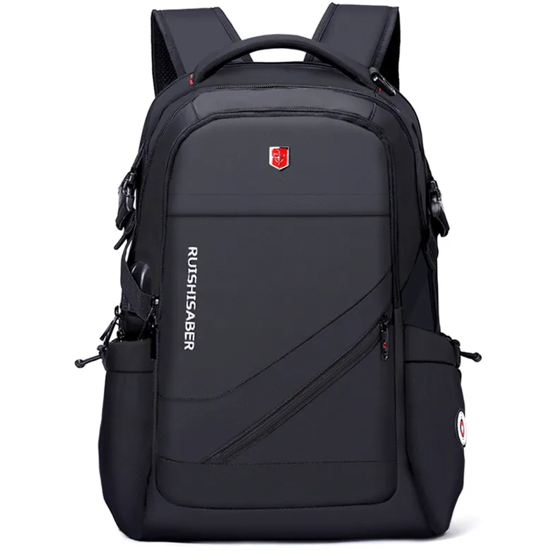 Мужской бизнес-рюкзак с защитой от кражи, Оксфорд, внешняя зарядка, USB функция, рюкзак для ноутбука, швейцарская Водонепроницаемая дорожная сумка, 17 дюймов, wo men - Цвет: Black