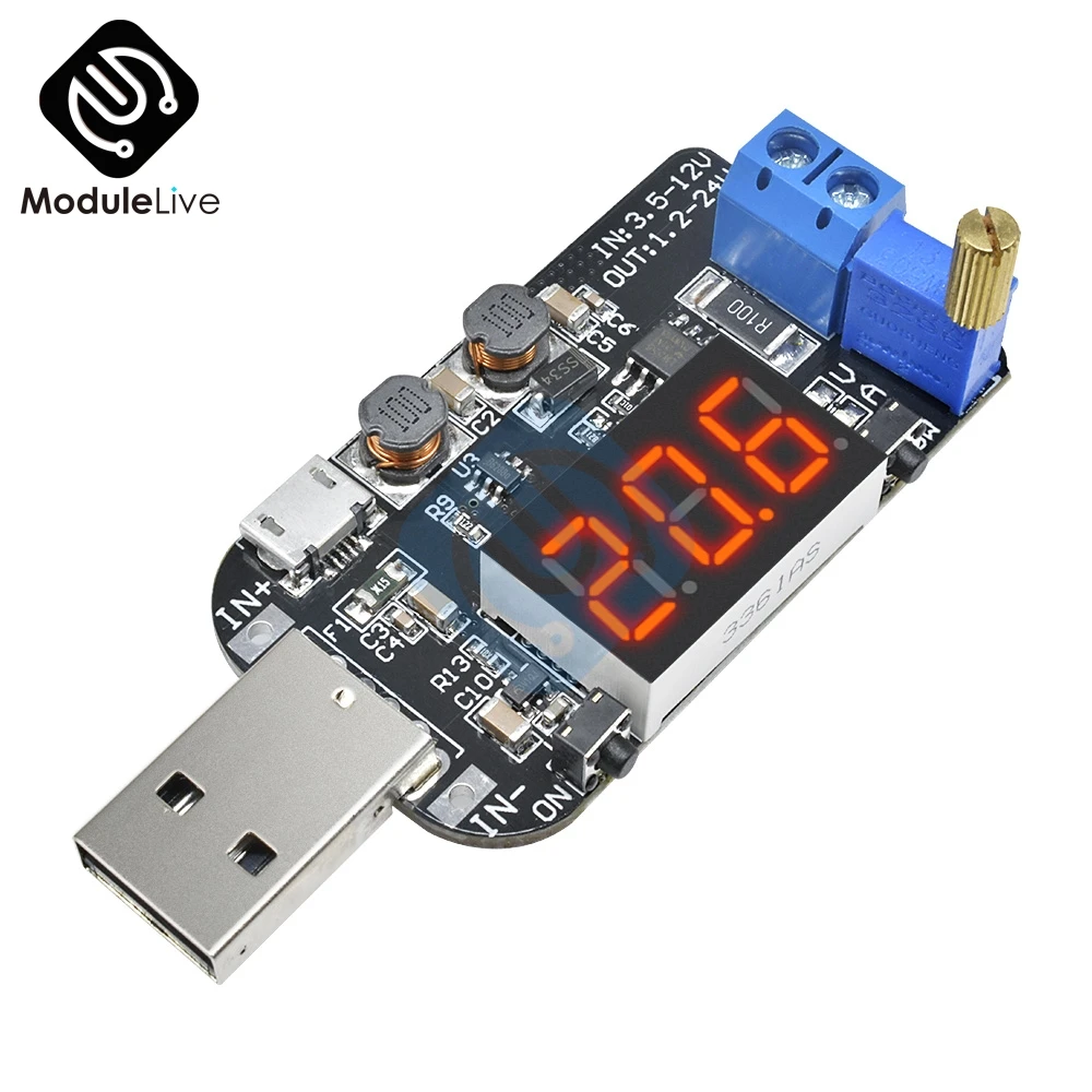 USB с током Micro 5 В до 3 9 в 12 18 24 регулируемый светодиодный модуль регулятора
