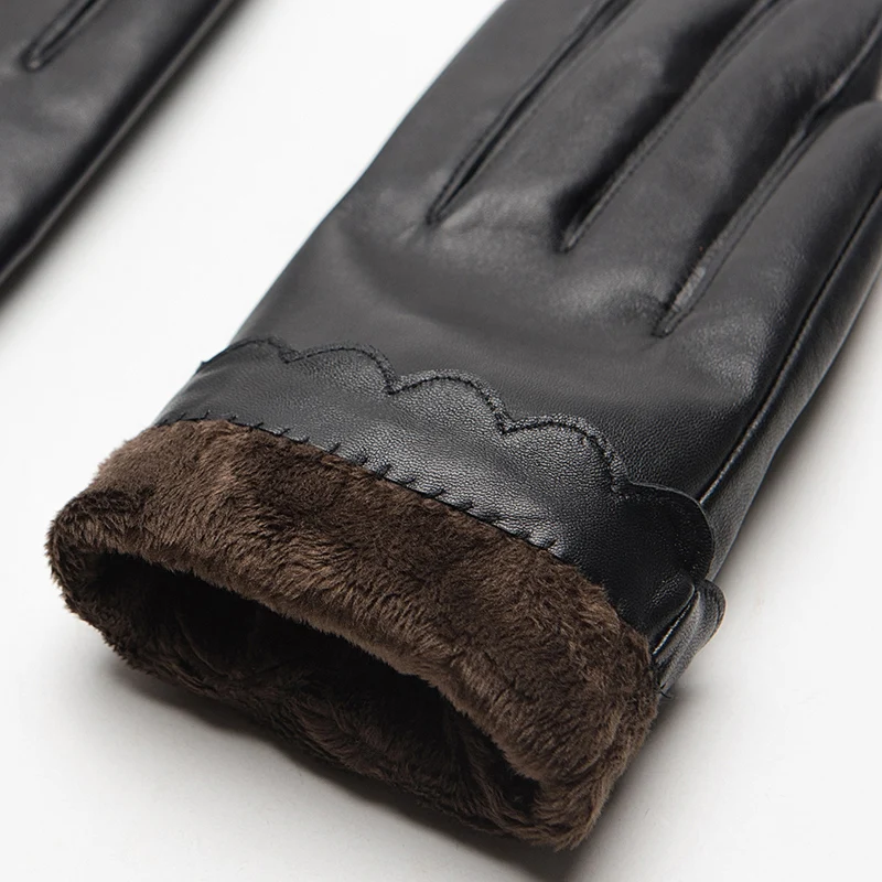 Gours Women's Genuine Leather Gloves Fashion Brand Black Sheepskin Touch Screen Finger Gloves Warm In Winter New Arrival GSL070