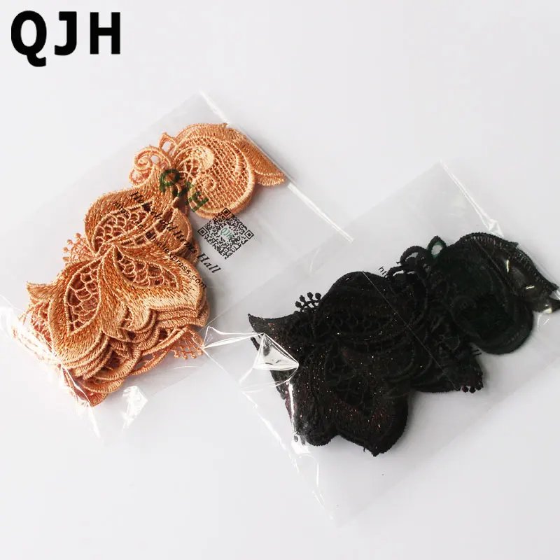 QJH 1 пара модных блестящих цветочных наклеек с вышивкой растворимых в воде