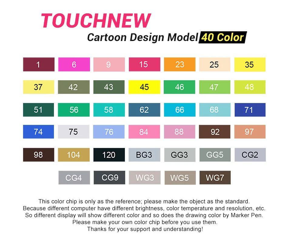 TOUCHNEW 30/40/60/80 Цвет двойной головкой набор маркеров для живописи алкоголя эскиз Маркеры Ручка с рисунком героев из мультфильма; белый корпус
