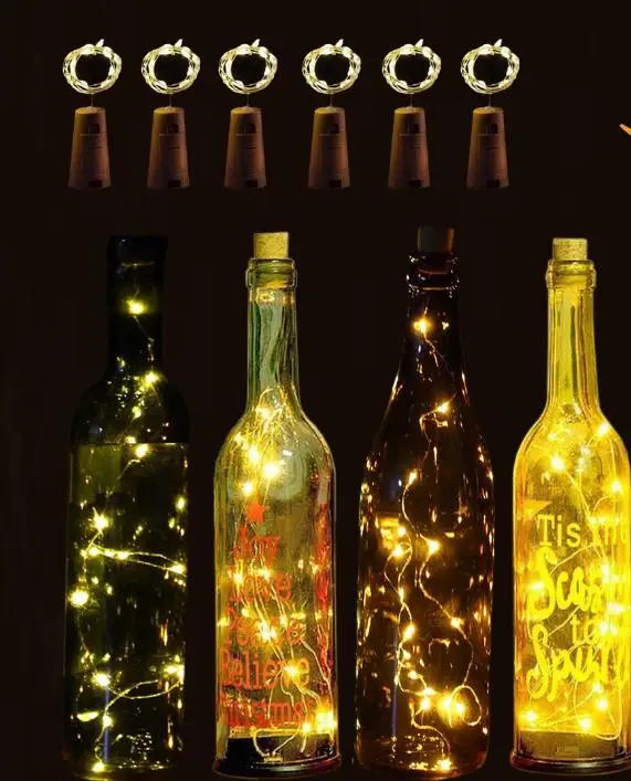 

Led Copper Lamp Wire Wine Bottle Cork Battery Operated Micro Fairy String Lights 2M Glow Party Supplies Wedding XMAS Bar Decor