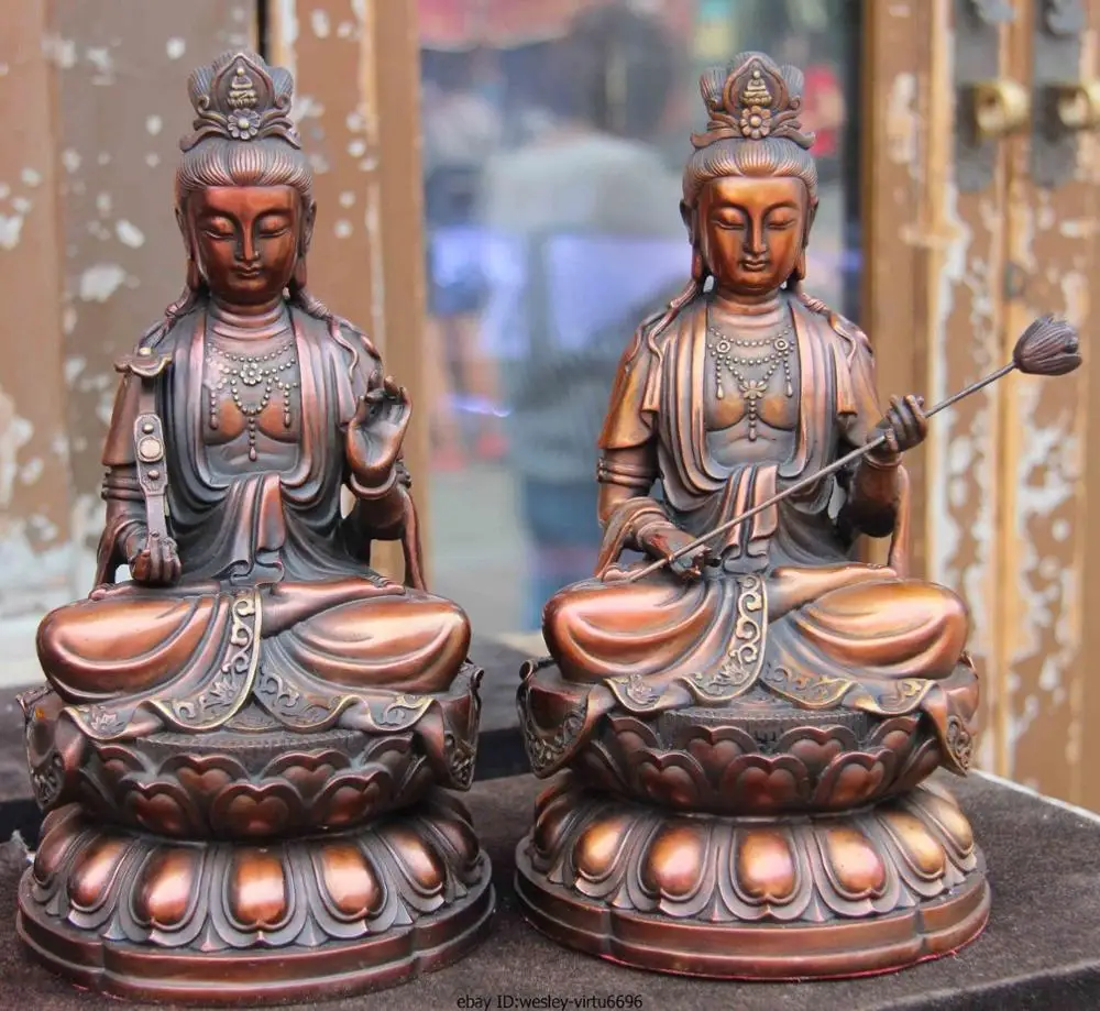 

B0602 11 Tibet Bronze Copper Manjusri Samantabhadra Bodhisattva Kwan Yin Buddha statue