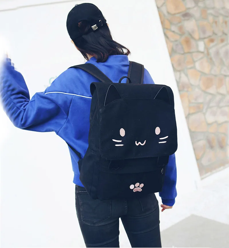 HTB1jCS8EFuWBuNjSszbq6AS7FXam - Women Cute Cat Backpack Canvas Kawaii Backpacks School Bag for Student Teenagers Lovely Rucksack Cartoon Bookbags Mochilas