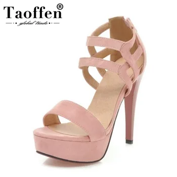

TAOFFEN Sexy Gladiator Party Women Sandals Platform Thin Heels Wedding High Heel Shoes Women 2019 Fashion Zipper Club Size 32-43