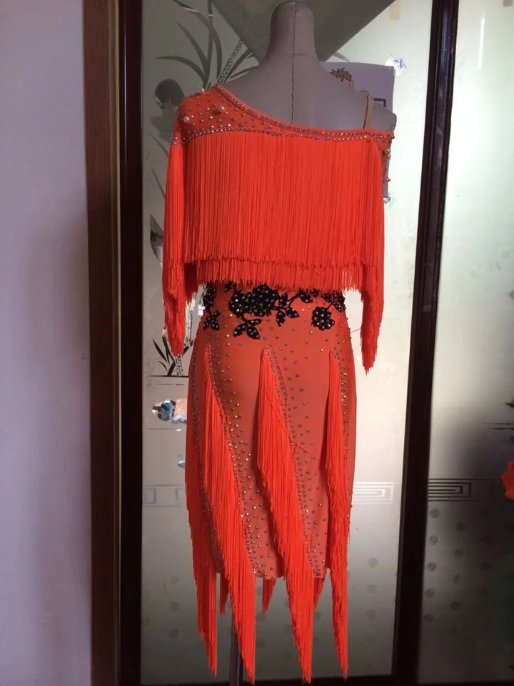 

custom custmize color tassel latin Rumba cha cha rumba samba paso double jive dance dress competition wea S-XXXL