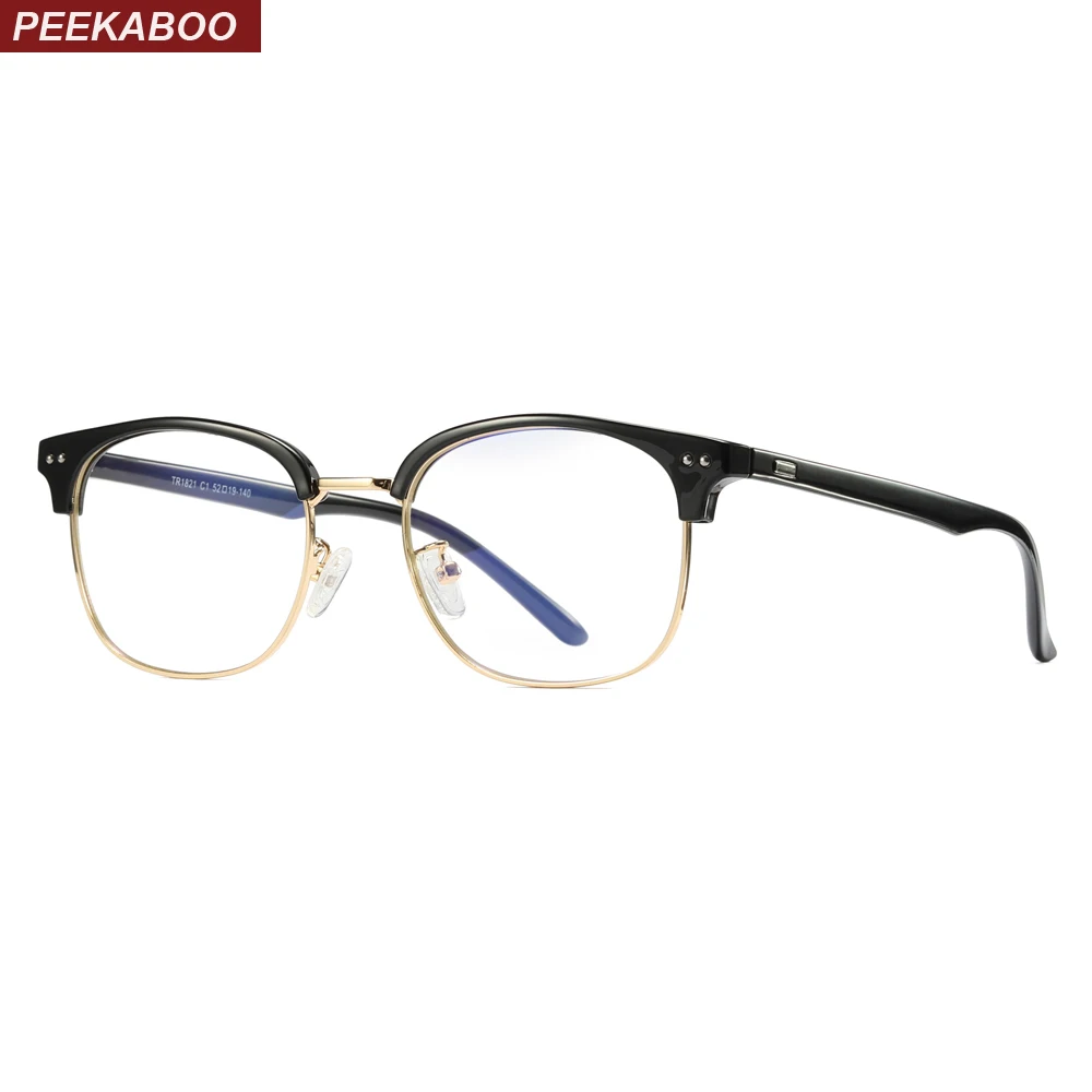 Peekaboo компьютерные оптические очки мужские анти синий светильник черные полуоправы Женские оправы для очков tr90 Половина металла унисекс