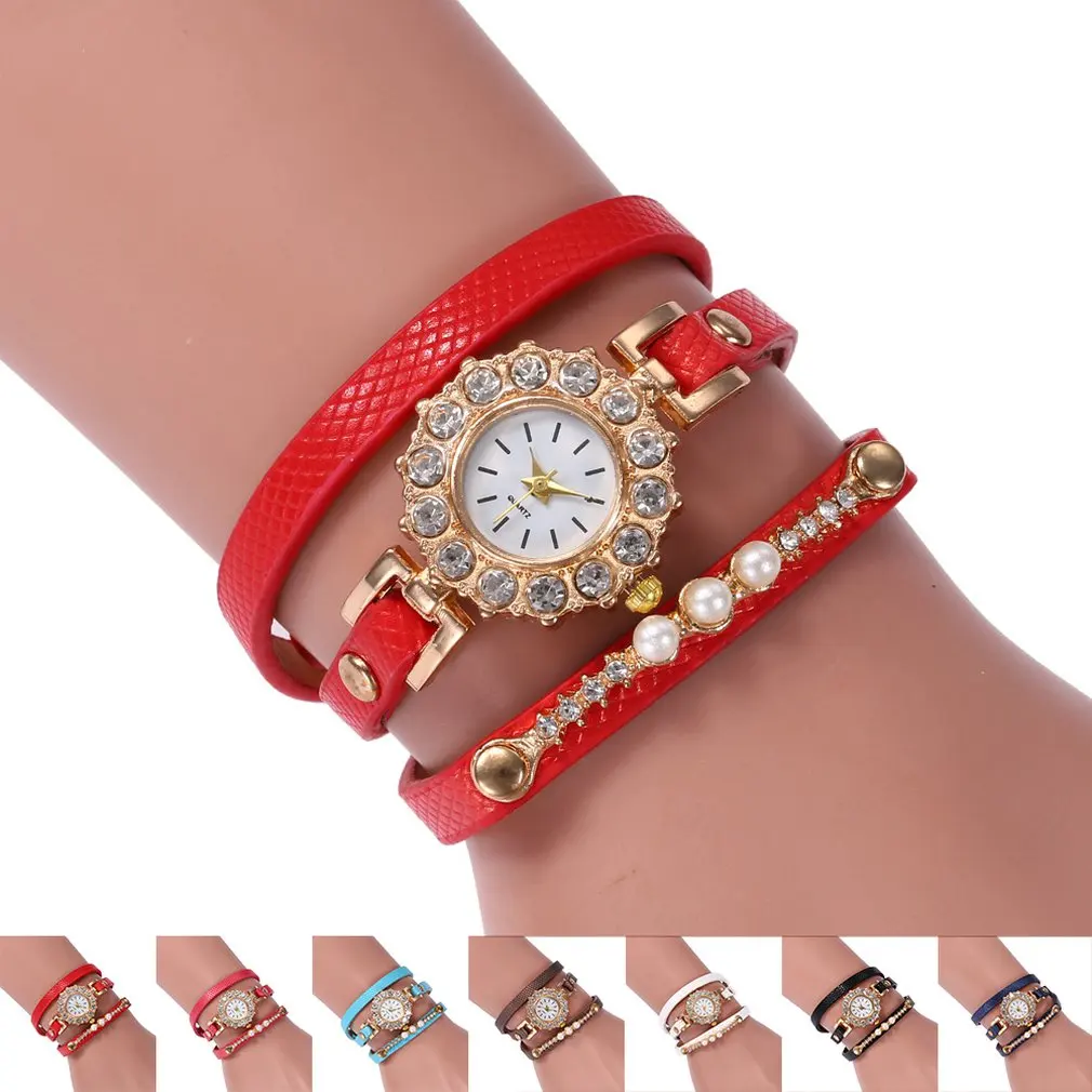 Luxury PU Leather Rhinestone Women Fashionable Bracelet Watch Fashion Round Dial Female Quartz Wrist Watches Best Gift