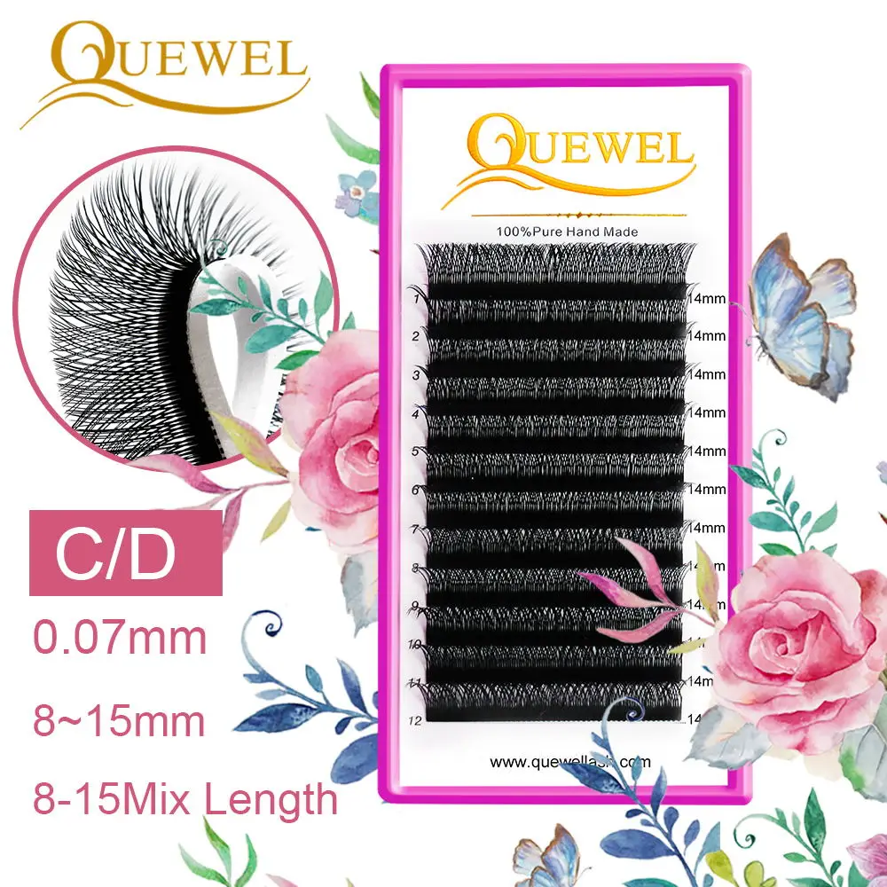 Quewel y-образные ресницы для наращивания толщиной 0,07 мм мягкие натуральные легко прививающиеся 8-15 смешанные индивидуальные объемные Ресницы C/D Curl