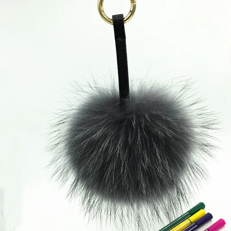 raccoon fur pompom grey 1