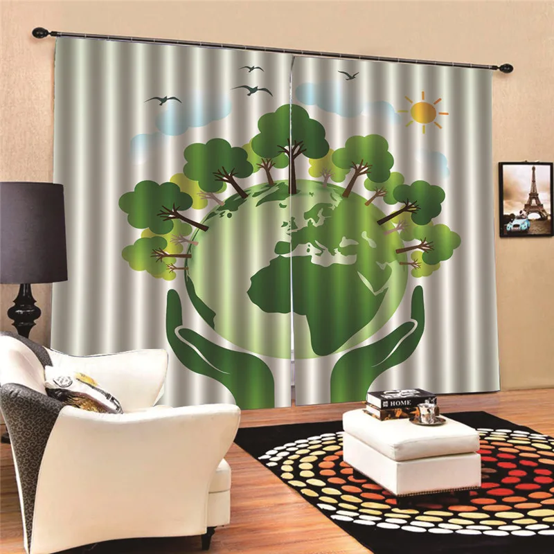 

Curtains Earth European and American style Window Door Drape Panel Sheer Tulle For Living Room 3D Digital Print MA11