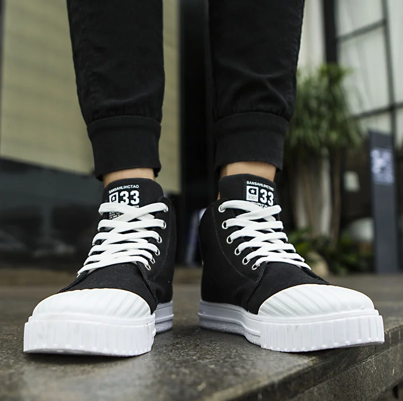 Fashion Canvas Shoes Men Flats Lace-up Casual Shoes Men Sneakers Summer 2019 High Top Platform Sneakers Breathable Black Shoes
