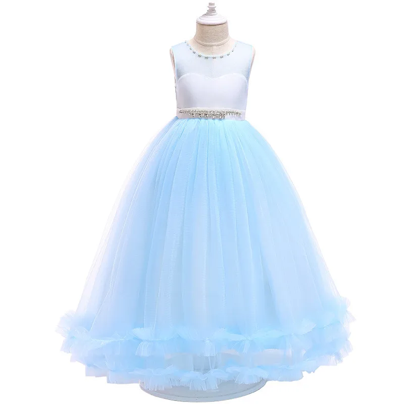 

Beading Bow Lace Girl Party Dress Kids Flower Wedding Bridesmaid Prom Gown Maxi Long Dresses Birthday Party Wear Clothes 5-11y