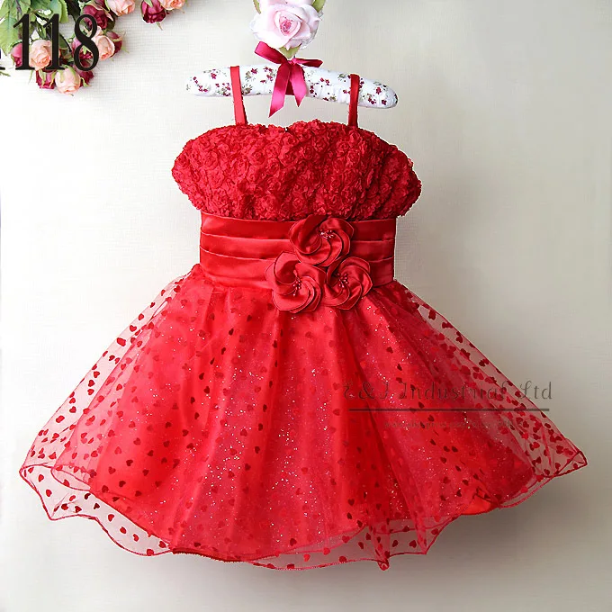 2016 New Girl Party Dresses Red Children Baby Lace Princess Dress Fashion Costumes for Childres