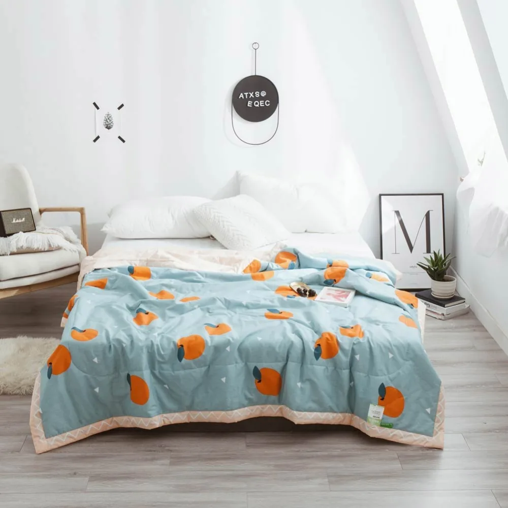 

2019 Oranges Fruit Blue Thin Summer Quilt Air-condition Stitching Comforter Cotton Fabric Polyester Twin Full Queen Size