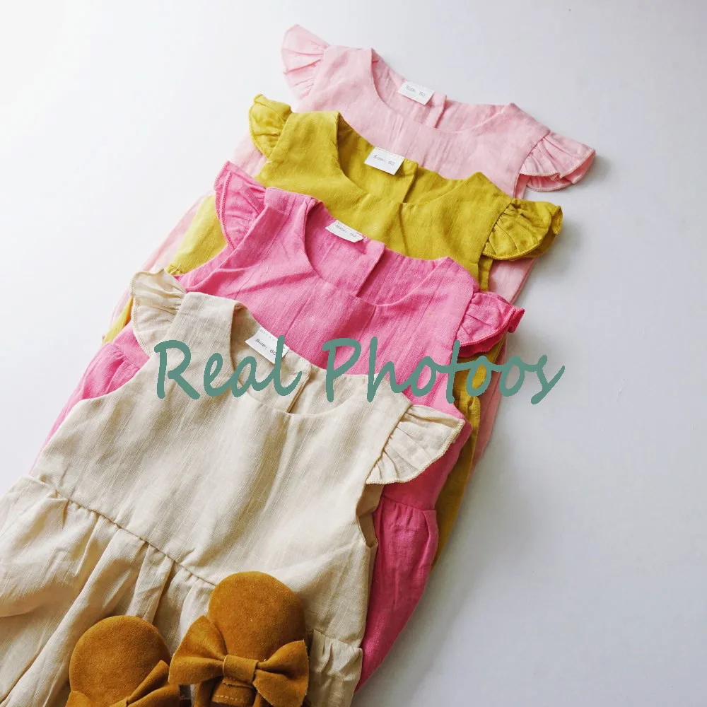 Newborn Baby Girls Rompers Ruffle Linen Cotton Baby Girl Clothes Spring Summer Backcross Jumpsuits Outfits Sunsuit Baby Clothing