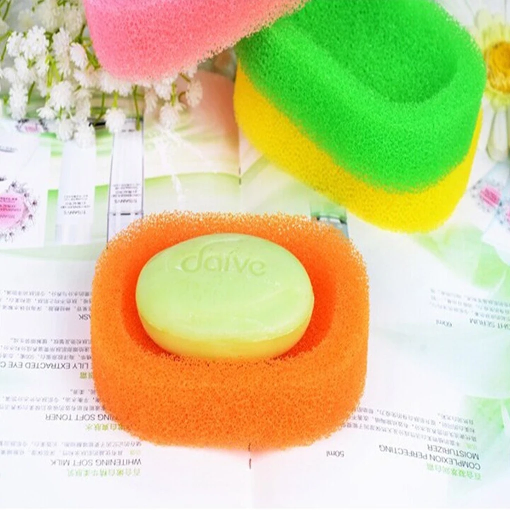 

New Arrived 2pcs/set Candy Color Sponge Soap Dishes Plate Bathroom Hardware Soap Holder Color Random