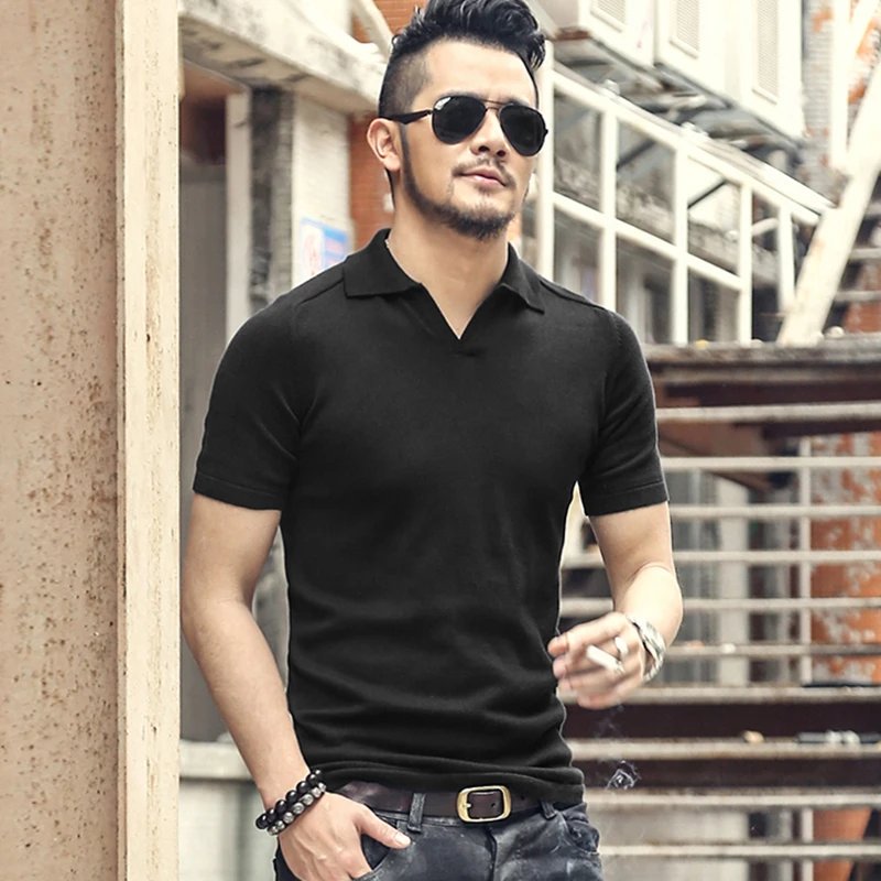 

Men summer casual cotton knitted polo men solid turn-down collar high quality polo shirt men fashion British style hot sale J614