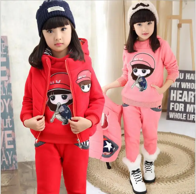 

Girl 's clothing children' s autumn and winter clothes 2-12 year old children 's suit thickening three piece sets HB2052