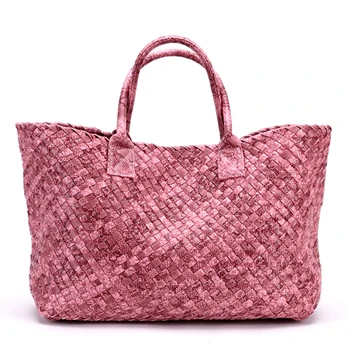 

Fashion European and American Style Python Print Woven Leather Handbag High Capacity Purse Women Knitting Bag Large Casual Tote