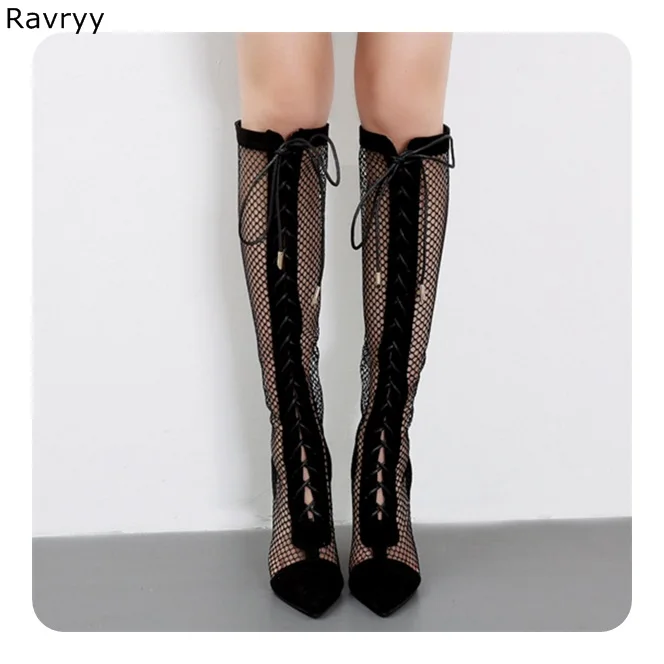 Maille Bout Bottes Dentelle Noir Conception Sandale As Mince Femme Femmes Picture Talon Sexy De Chaude 2018 Pointu D'été Chaussures Découpes Longues Mode ngP5qwdx