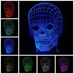 Прохладный 3D USB RGB череп разноцветные Оптические иллюзии светодиодный ночник дистанционного настольная лампа освещения для хэллоуина