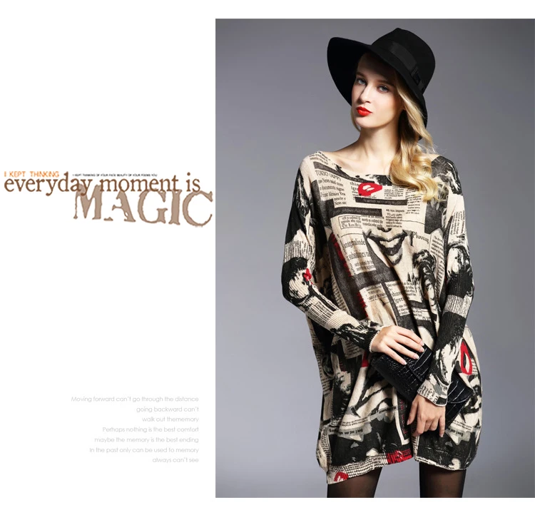 Spring and Autumn European and American fashion new women long-sleeved printing pullover long sweater shirt (6)