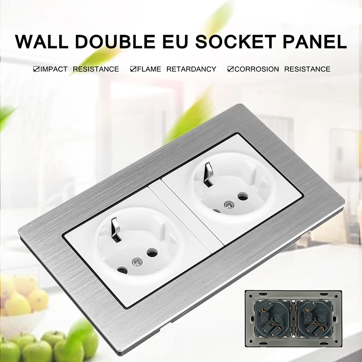 

16A EU Standard Outlet Double Switch Wall Socket Panel Charger Adapter 110V-250V Polycarbonate Silver White Flame Resistance