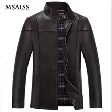 MSAISS новые мужские кожаные куртки высокого качества мужские короткие овчины кожаные куртки среднего возраста черные мужские кожаные пальто S-4XL